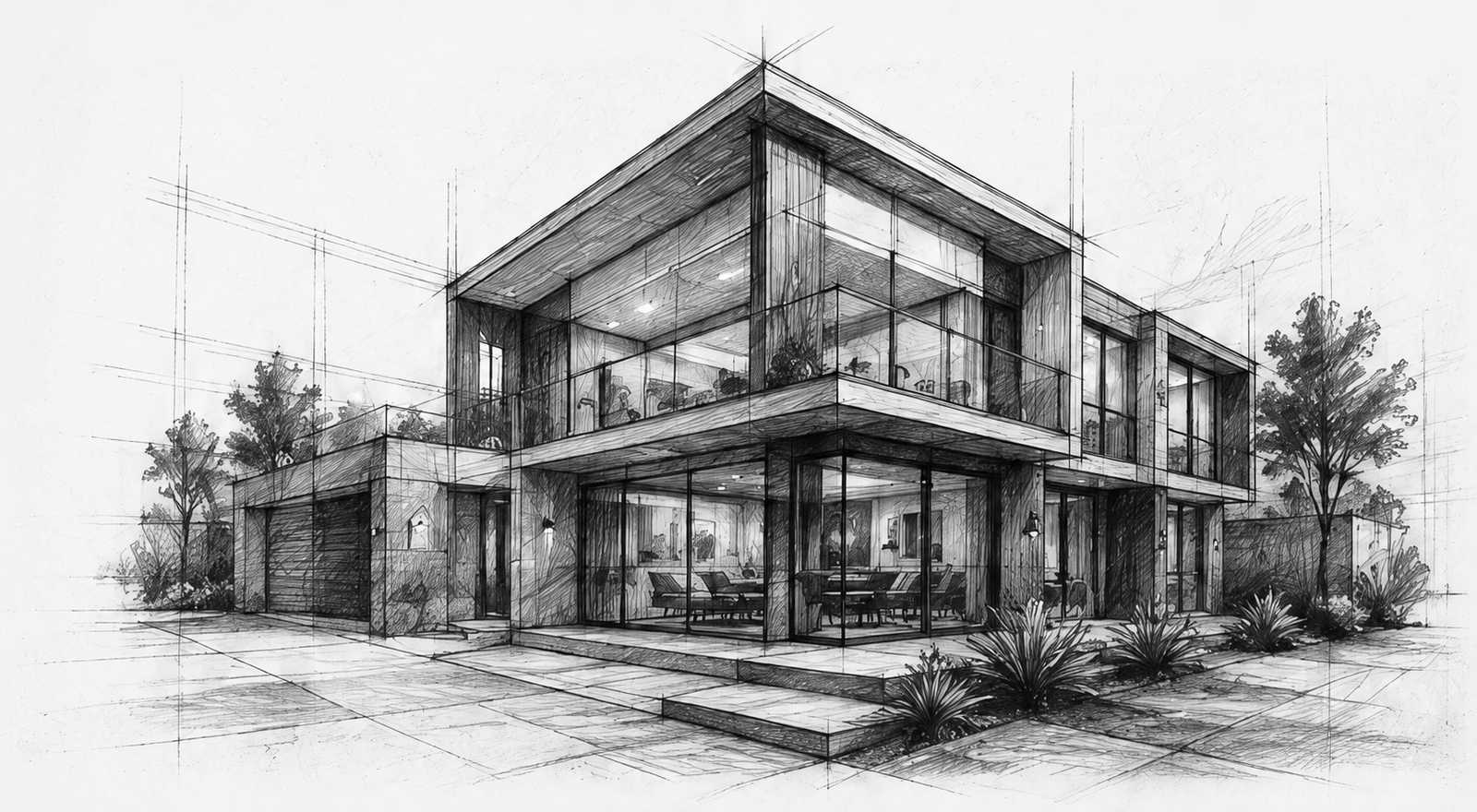 Architectural sketch of a modern home